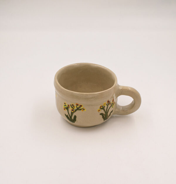 Χειροποίητο Κεραμικό Φλιτζάνι Espresso Ivory με Λουλούδια